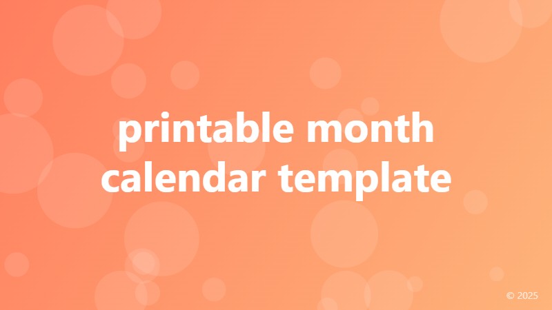 printable month calendar template