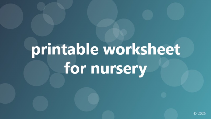 printable worksheet for nursery