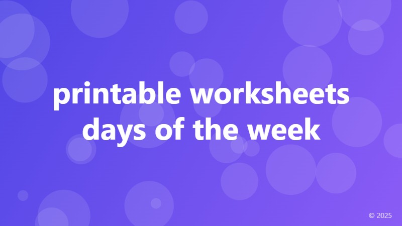 printable worksheets days of the week